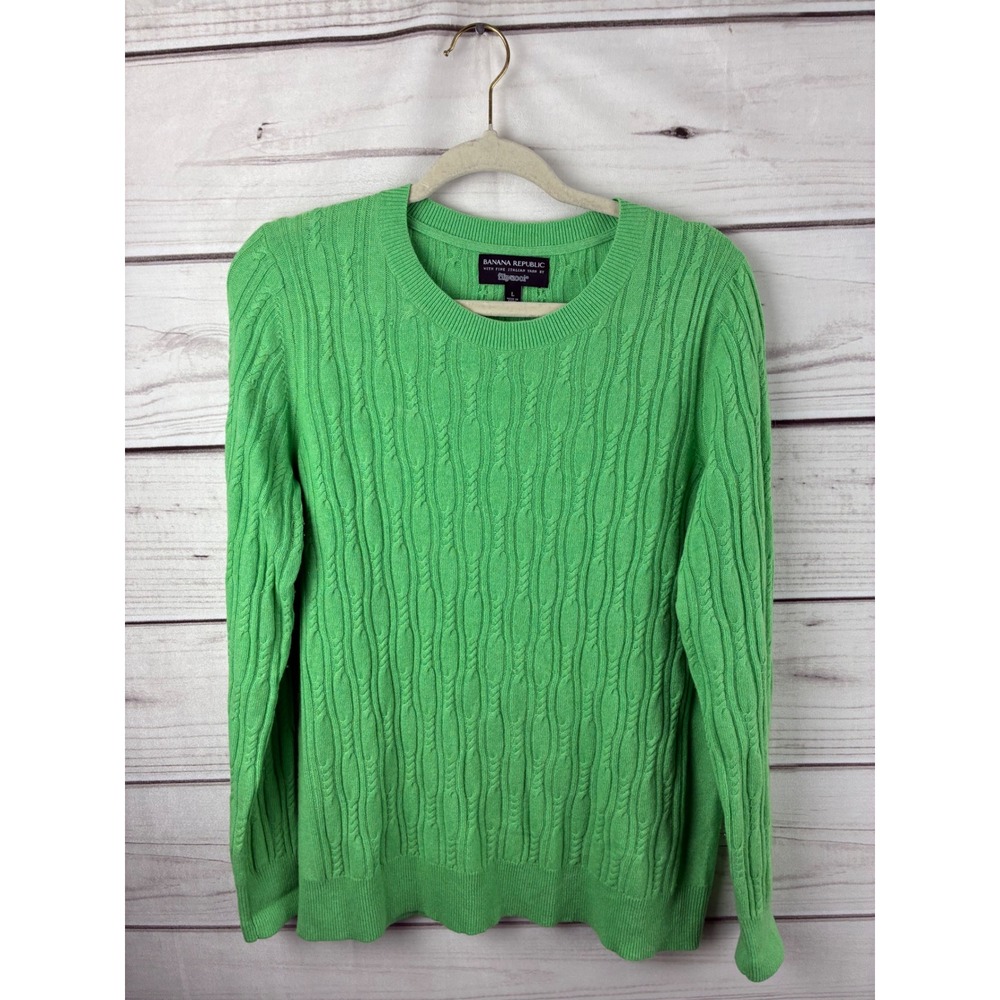 Banana Republic Filpucci Italian Yarn Cable Knit Crewneck Sweater Green Large